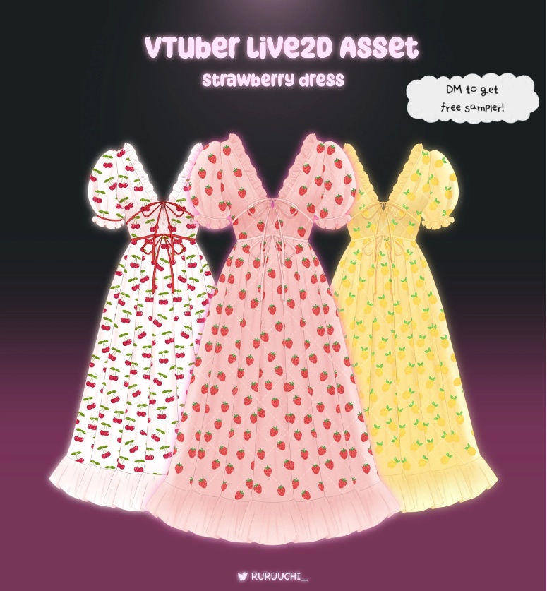 Strawberry Cherry Lemon dress Asset [PSD only ready to be rigged] for Vtuber Live2D / PNGTuber Twitch Youtube Prop