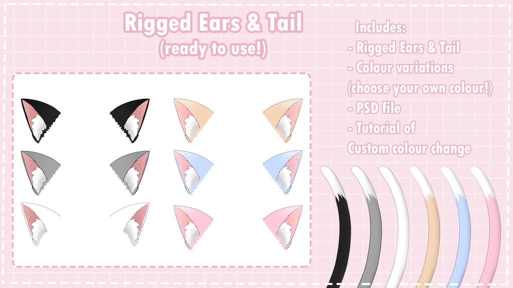 Rigged Cat Ears & Tail for Live2D Vtuber,facerig anime character models