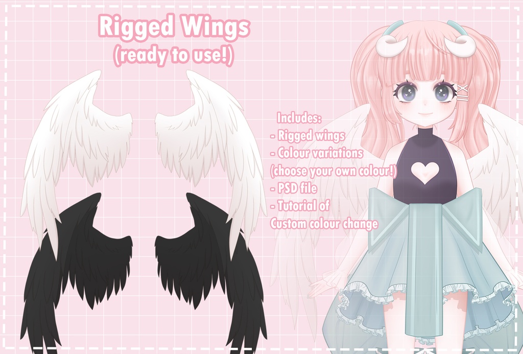 Rigged Wings for Live2D Vtuber,facerig anime character models