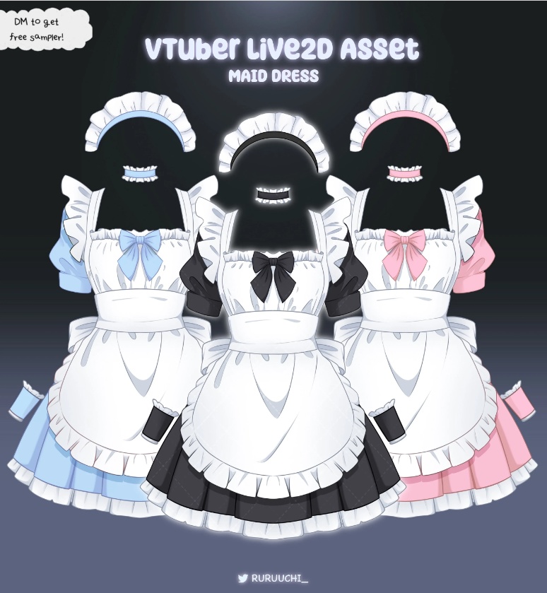 Maid dress Asset [PSD only ready to be rigged] for Vtuber Live2D / PNGTuber Twitch Youtube Prop Outfit