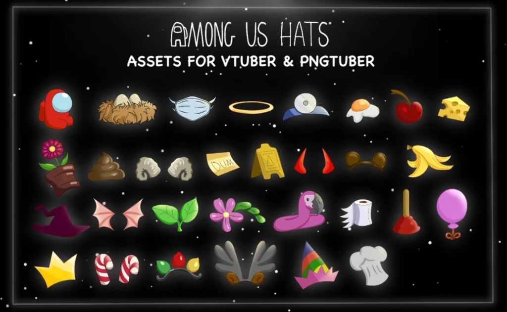 51 Among Us Hats Asset for Vtuber / PNGTuber Overlay, P2U Vtuber Stream Assets, Custom, PNGtuber, Streamer Setup, Cute Aesthetic, Cozy, Sus