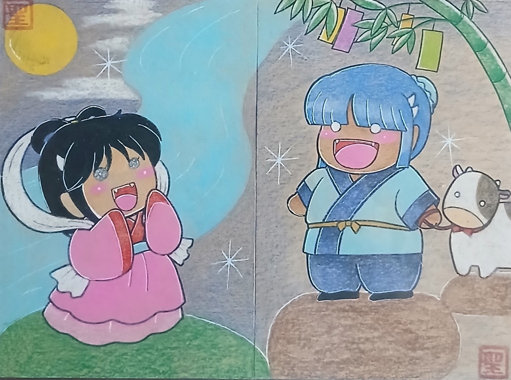 【商品名】聖樹覇王オリジナル・御利益ミニマム鬼神様【七夕・二枚組】手描き原画