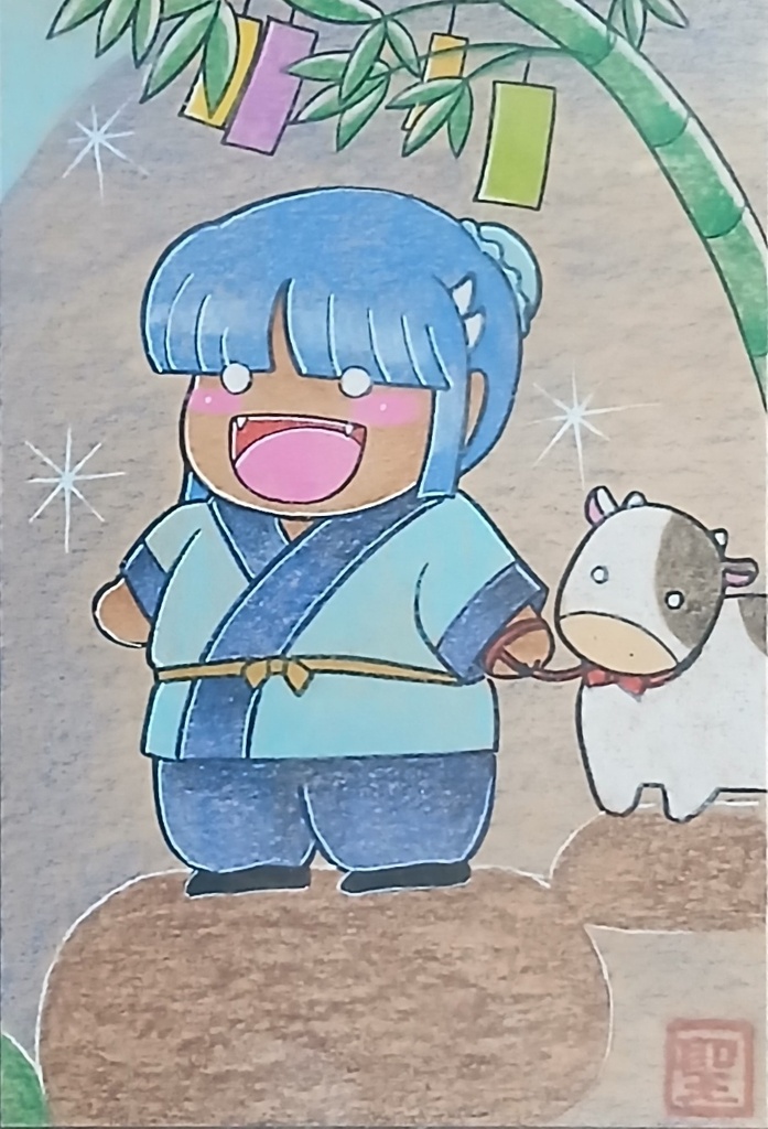 【商品名】聖樹覇王オリジナル・御利益ミニマム鬼神様【七夕・二枚組】手描き原画