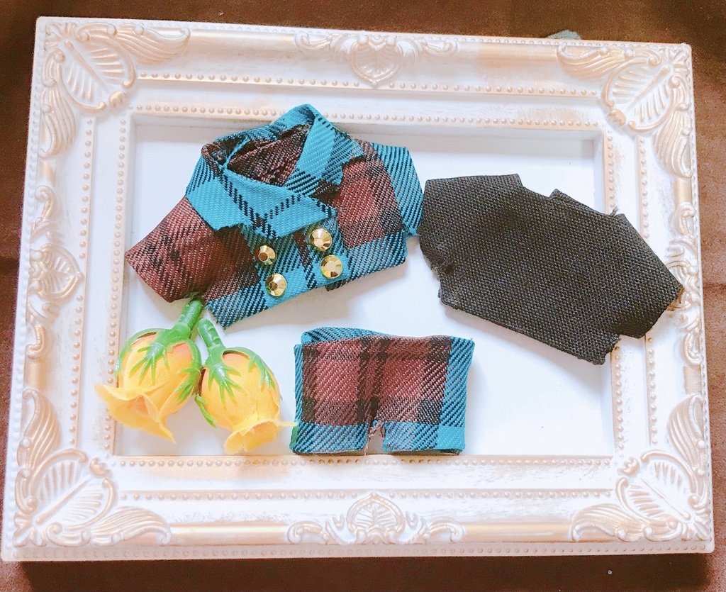 青チェックコート3点セット