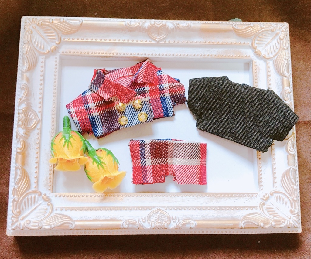 赤チェックコート3点セット