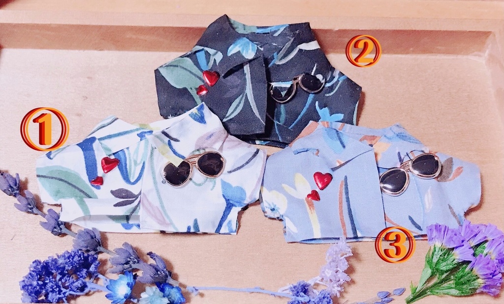 (再入荷)うきうきサングラスシャツ(10、12cmぬいちゃん用)