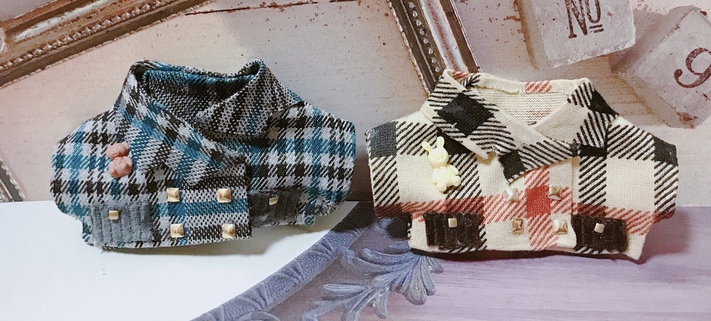 ダブルボタンチェックスプリングコート(10、12cmぬいちゃん可)