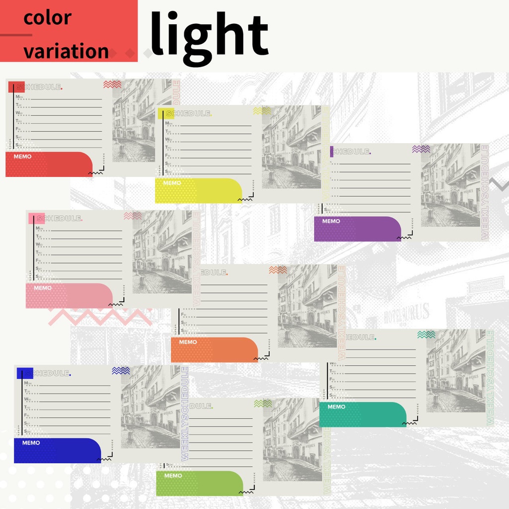 【フリー素材】週間スケジュール表:シンプル(カラバリ多数)