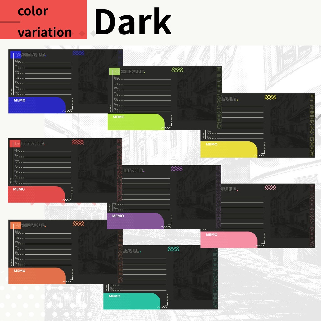 【フリー素材】週間スケジュール表:シンプル(カラバリ多数)