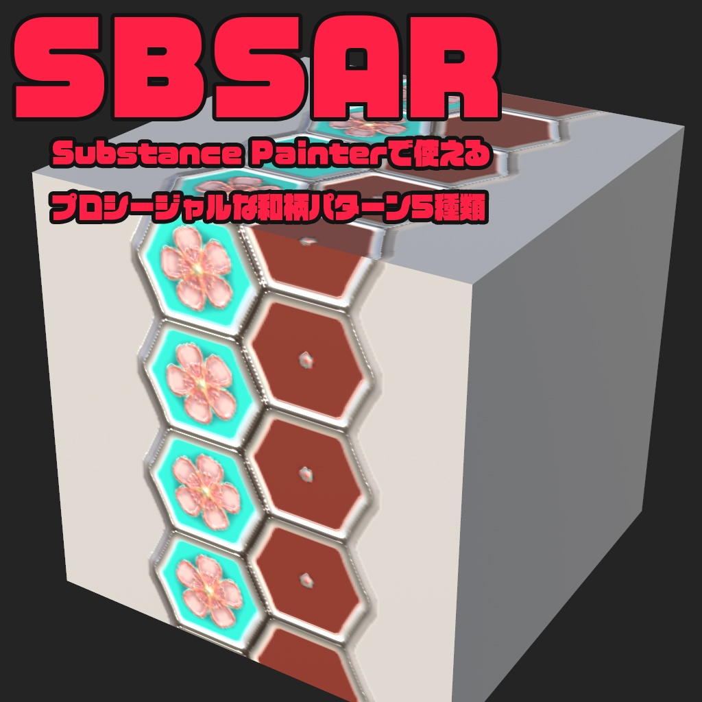 Substance Painterで使えるプロシージャル和柄Sbsar5種+柄pngひとつ