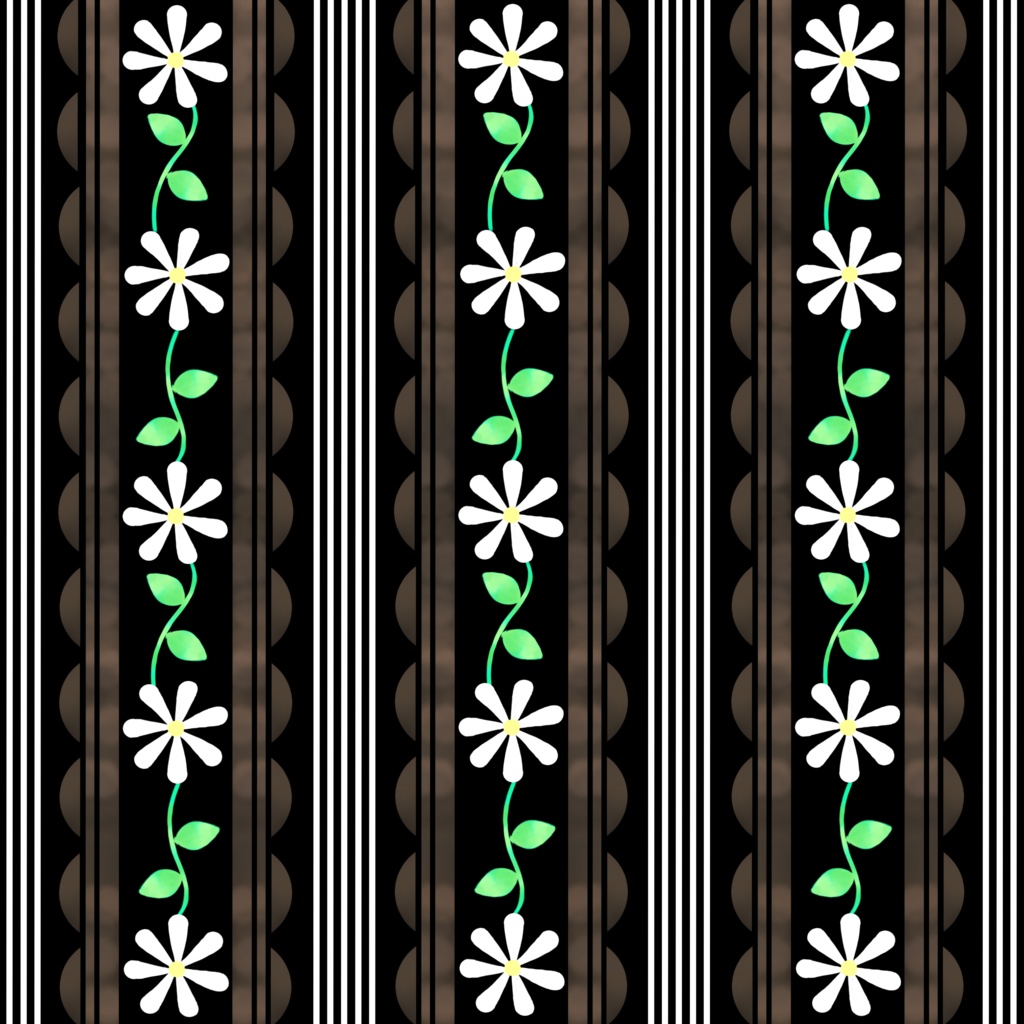デジタルペーパー　レトロ風花柄　黒色