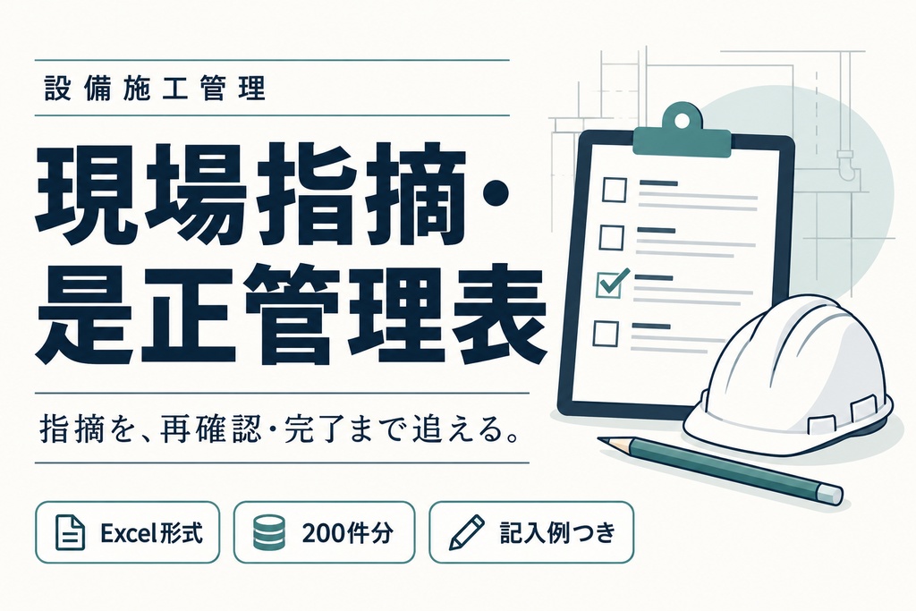 設備施工管理 現場指摘・是正管理表｜Excelテンプレート・記入例つき