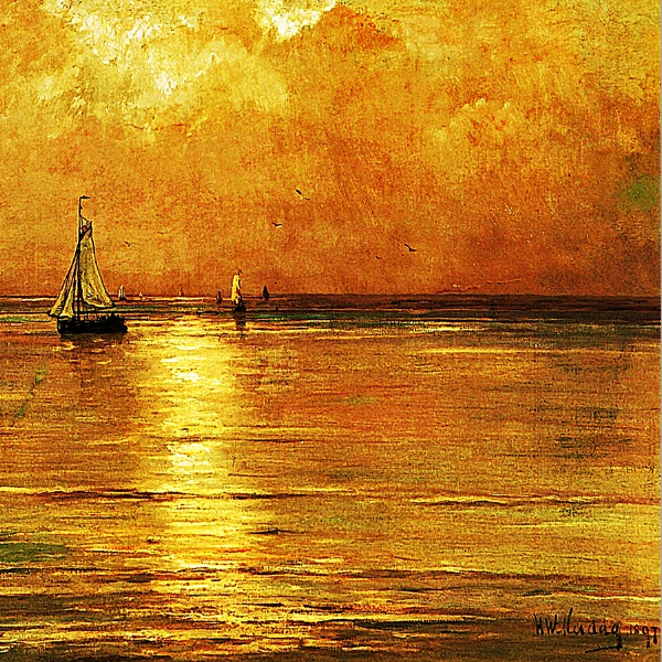 海の上に日没 A4