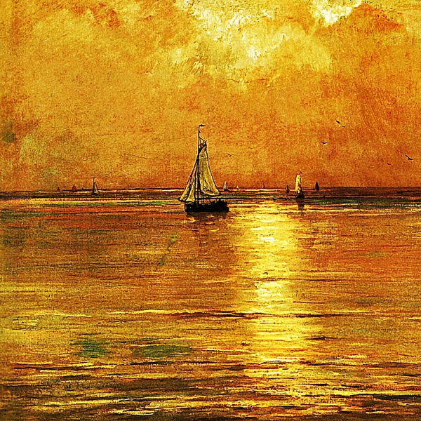 海の上に日没 A4