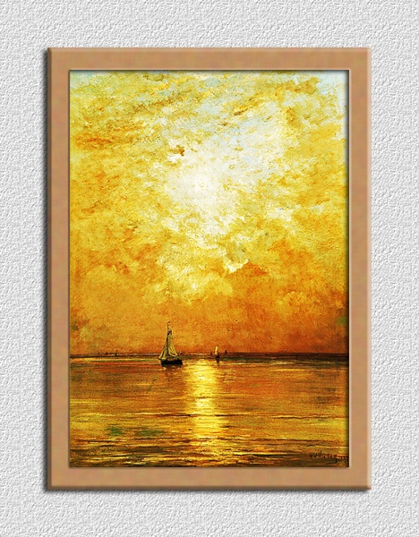 海の上に日没 A4