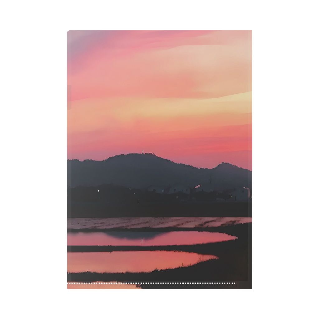 夏の田舎 美しい夕焼け色のクリアファイル(A4)
