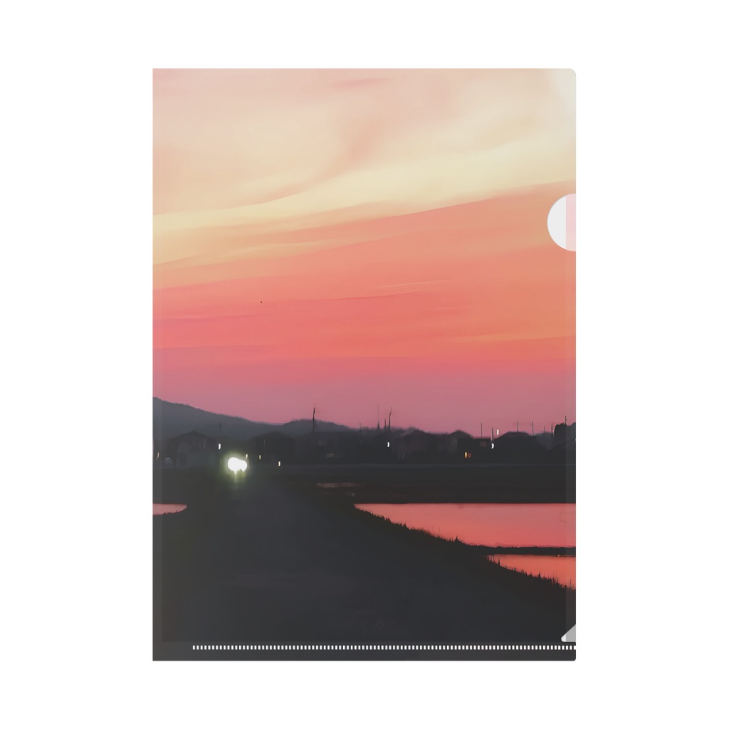 夏の田舎 美しい夕焼け色のクリアファイル(A4)