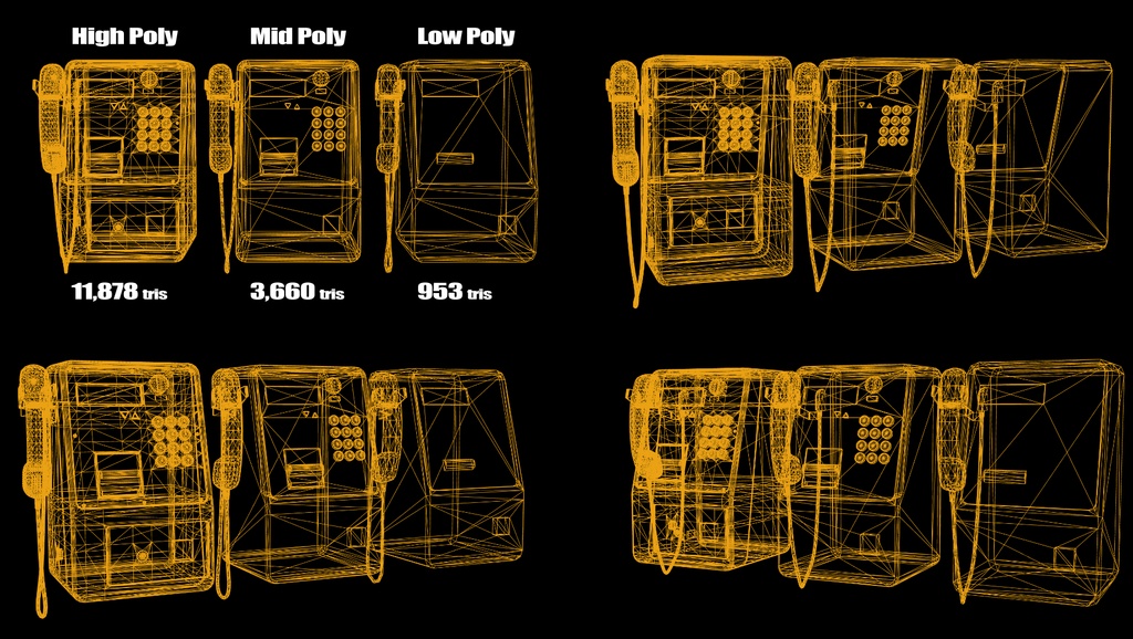 公衆電話3Dモデルセット(ローポリ・ミドルポリ・ハイポリ・FBX・PBR対応)
