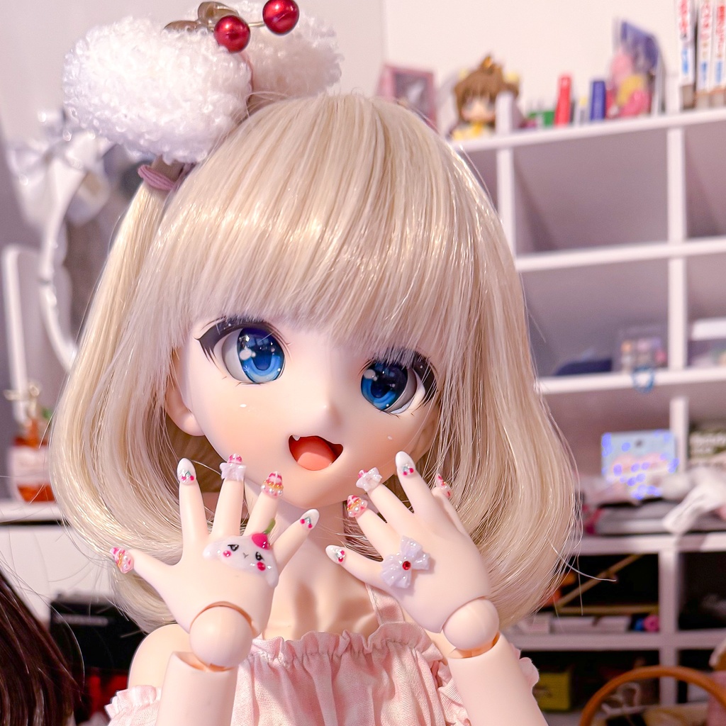 【MDDドール用ネイル】うさぎギンガムチェック(チェリー)