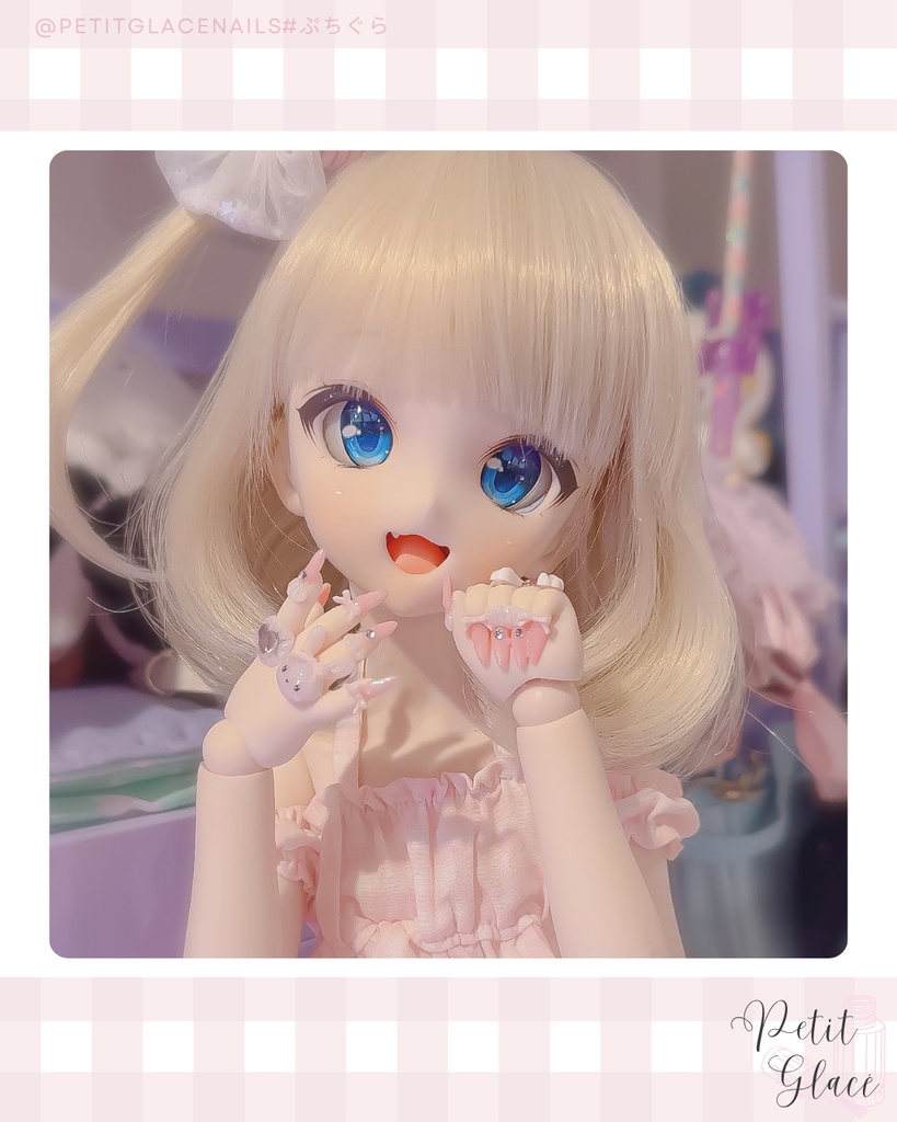 【MDDドール用ネイル】オーロラうさぎ夏ぴんく