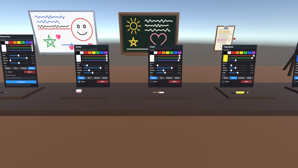 【VRChat ワールド用】LogicCuteGuy Paint Board - みんなで描けるお絵かきボード&ペン 7 種(画像スタンプ対応・全員に同期・後から入った人にも表示)