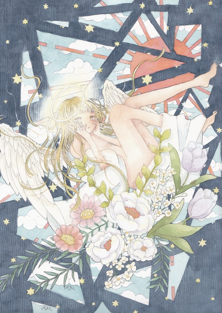 イラスト原画「逆さになる」