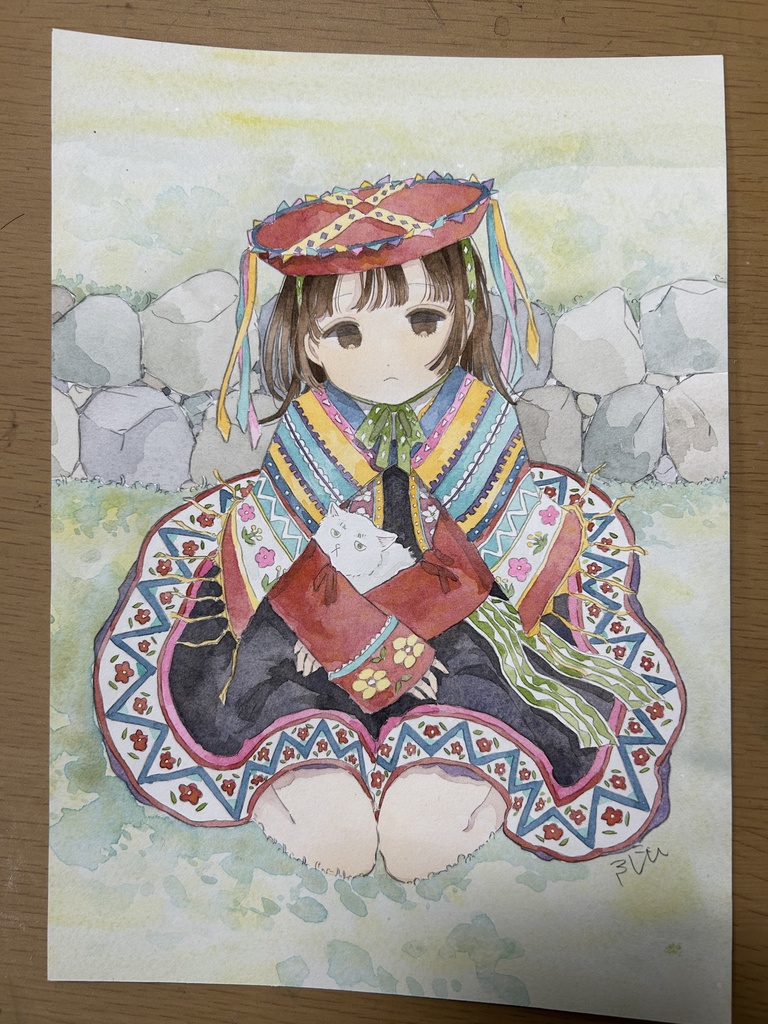 原画「白猫を抱いて」