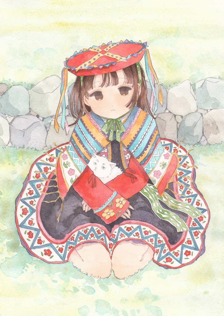 原画「白猫を抱いて」