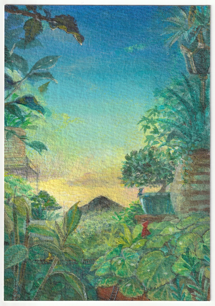 【額装原画】朝の緑の向こうに