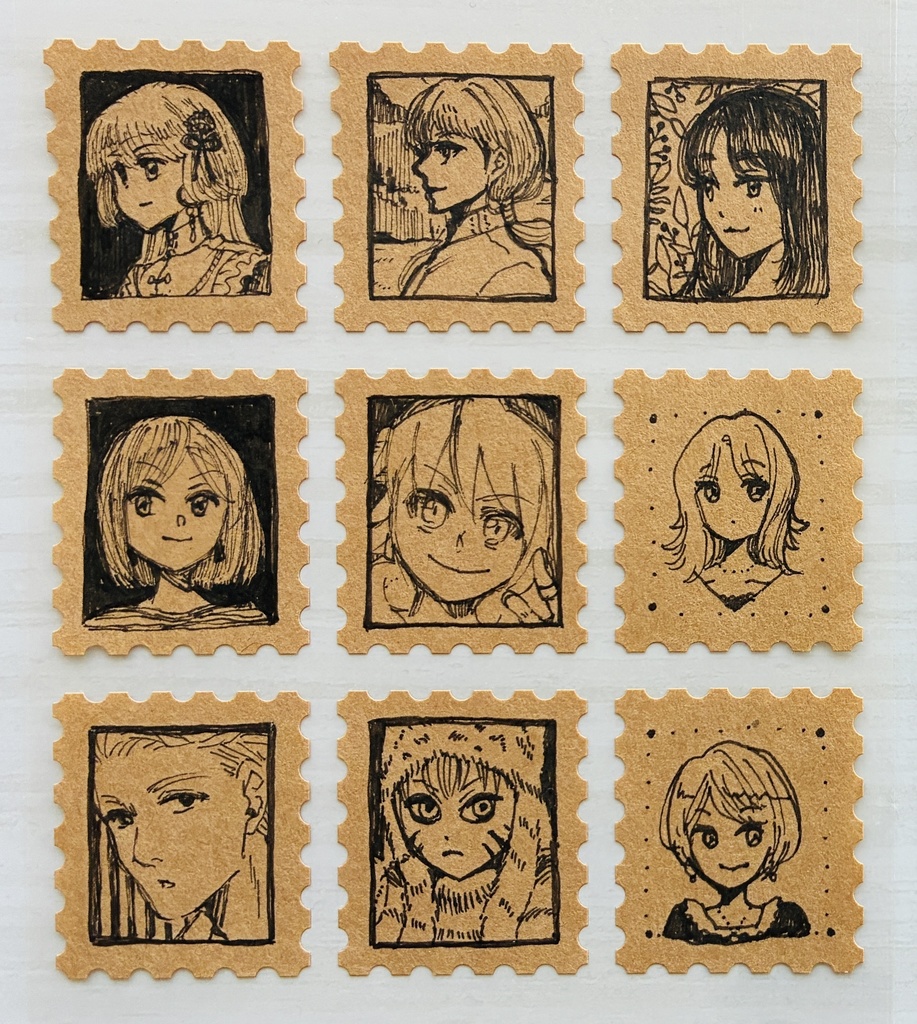 【原画】切手風シール（絵柄いろいろ）