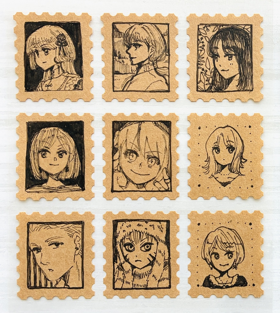 【原画】切手風シール（モノクロ）