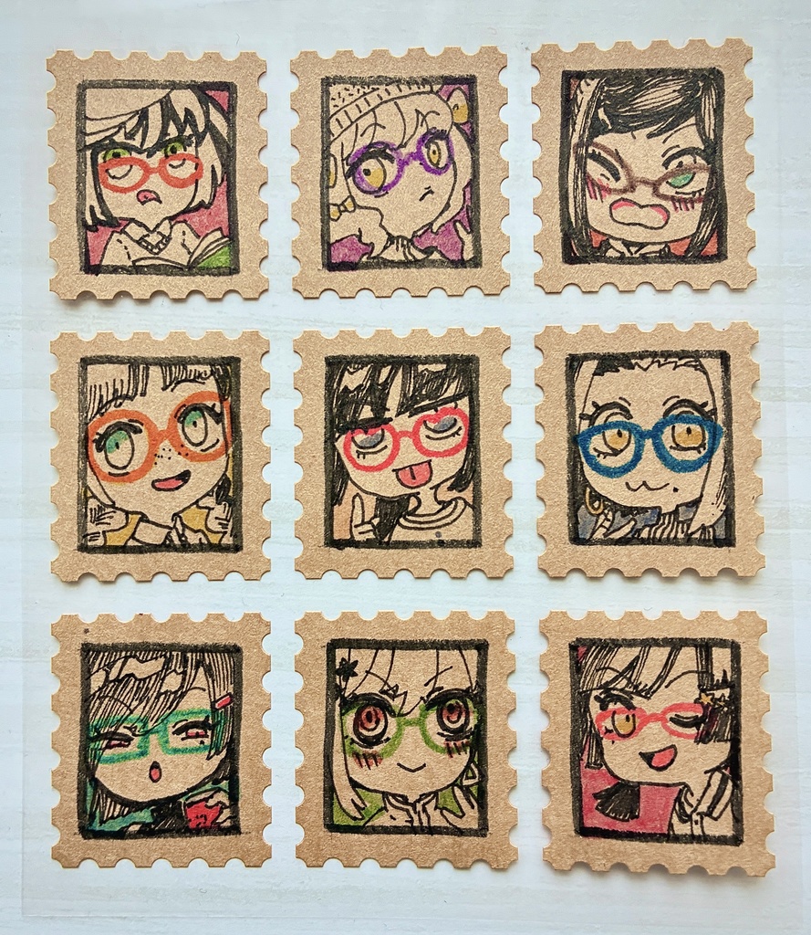 【原画】切手風シール（めがねPOP）