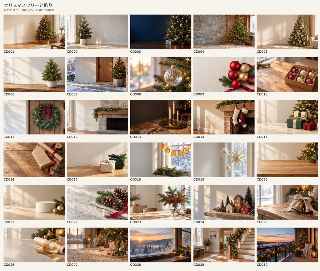 【商用利用可】クリスマスツリーと飾り｜写真風AI画像素材30枚セット     Christmas Trees and Decorations | 30 Photorealistic AI Images for Commercial Use