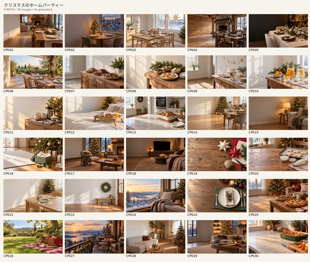 【商用利用可】クリスマスのホームパーティー｜写真風AI画像素材30枚セット    Christmas at Home and Festive Gatherings | 30 Photorealistic AI Images