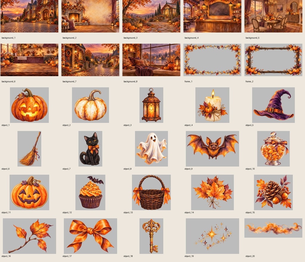 【商用利用可】やさしい水彩ハロウィン｜背景・透過素材30点セット    Gentle Watercolor Halloween | 30 Backgrounds & Transparent PNG Assets