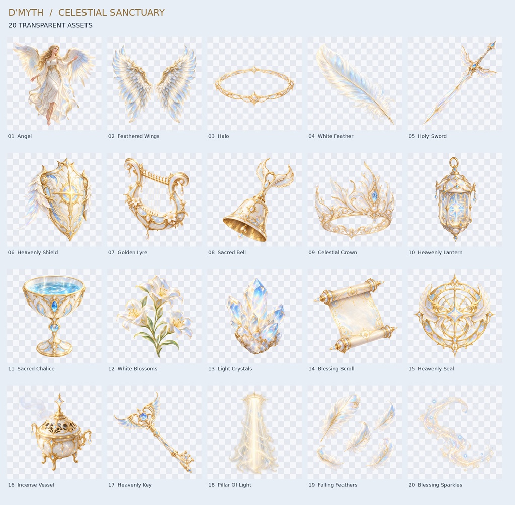 CELESTIAL SANCTUARY|雲上の天界 素材30点セット【背景10枚+透過PNG20点】 CELESTIAL SANCTUARY — 30 Heavenly Fantasy Assets