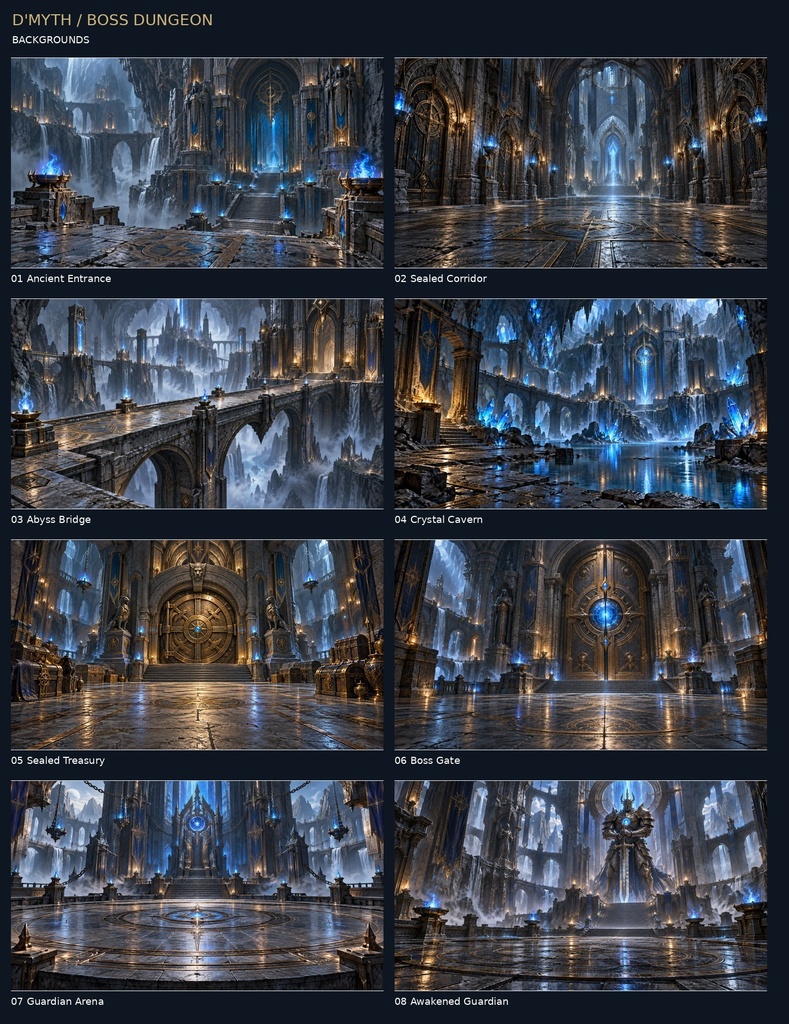 BOSS DUNGEON｜ボスが待ち受ける古代遺跡 素材30点セット【背景8枚＋透過フレーム2点＋透過PNG20点】  BOSS DUNGEON — 30 Ancient Dungeon Assets