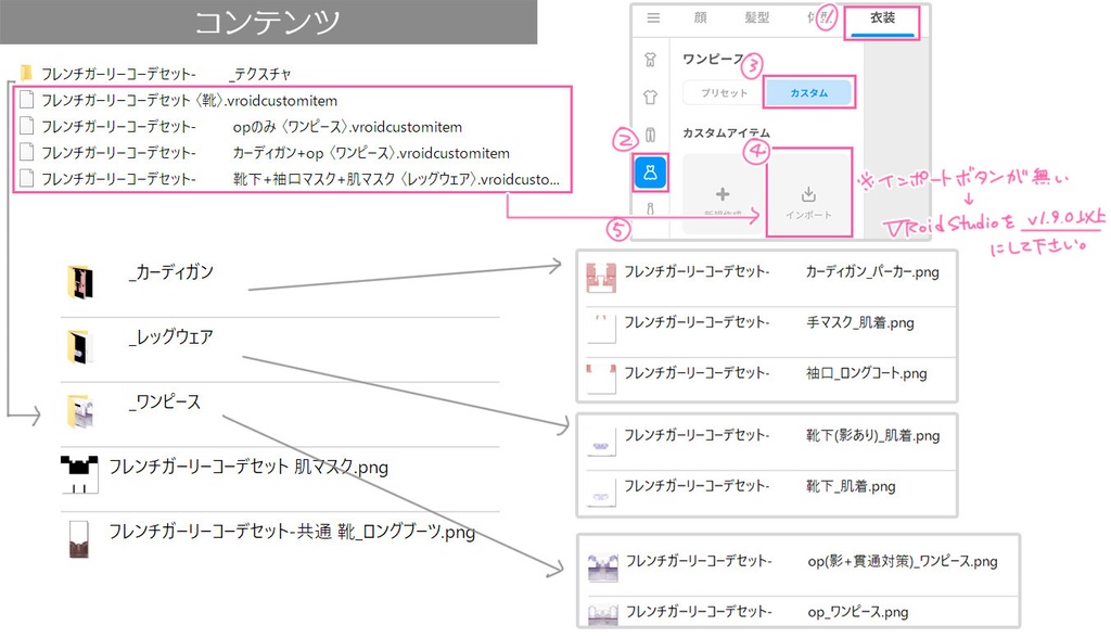 フレンチガーリーコーデセット(VRoid用衣装)
