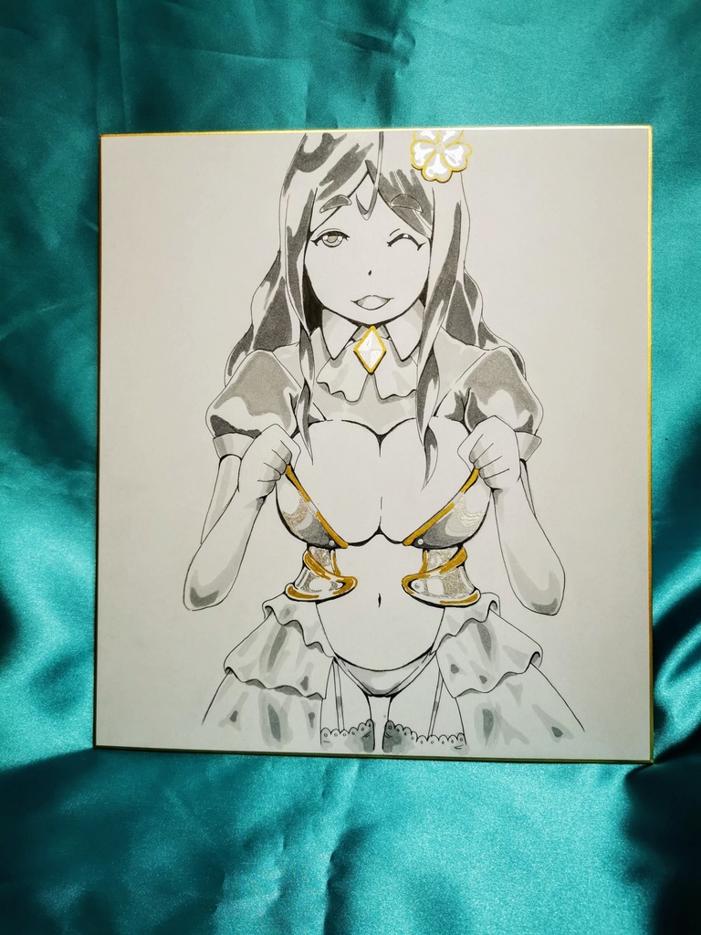 手描きモノクロ(特色有)イラスト色紙 聖女(?)ムラサキさん