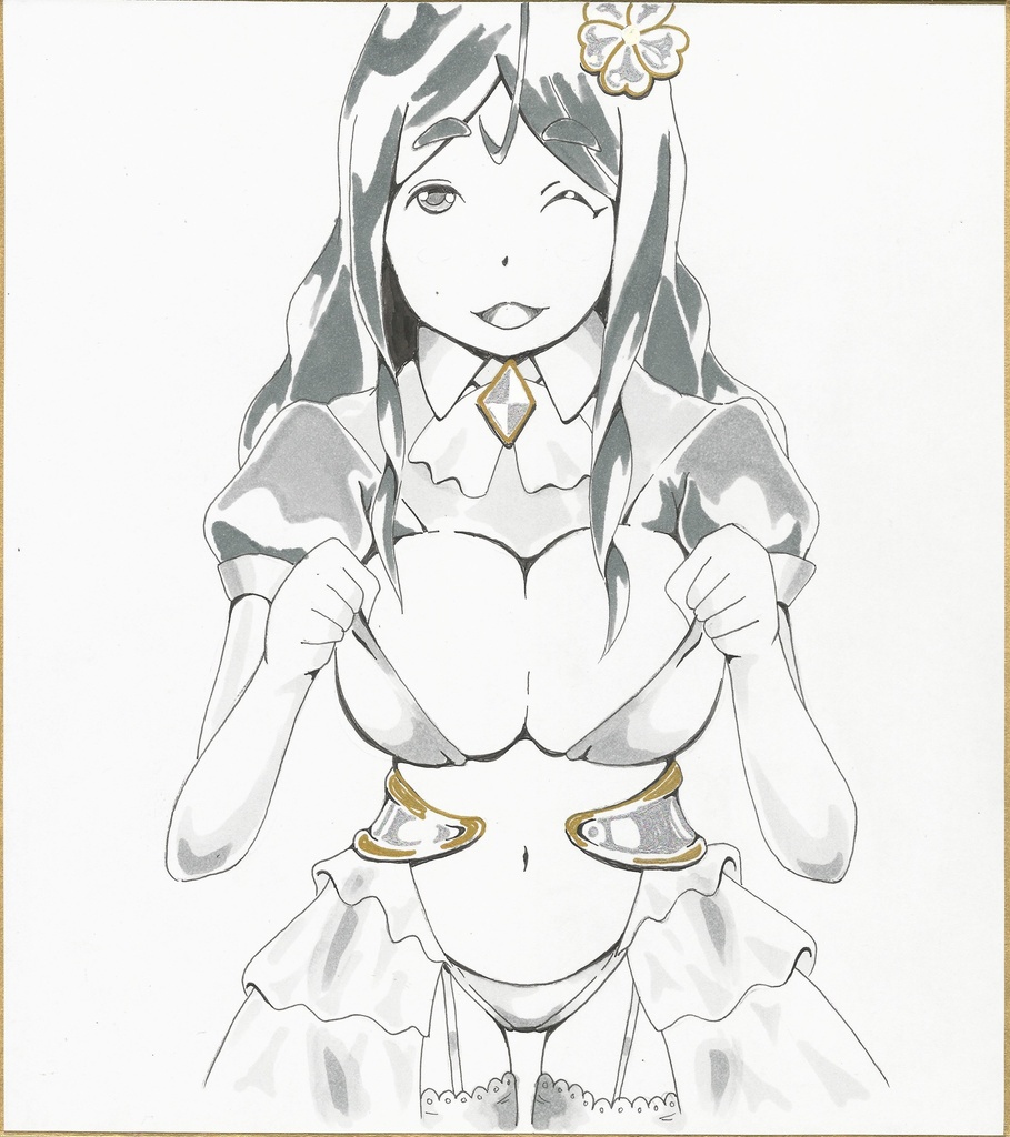 手描きモノクロ(特色有)イラスト色紙　聖女(?)ムラサキさん