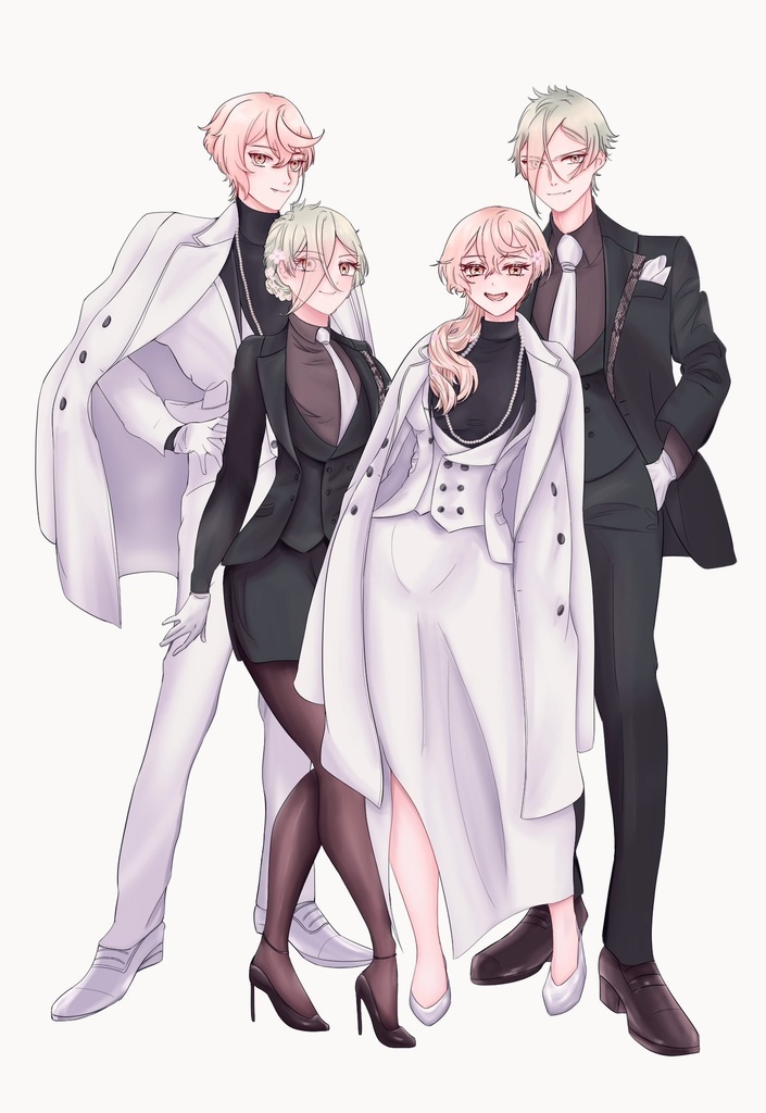 2枚セット  刀剣乱舞 【祝装髭切 膝丸 女体化含】 【膝♀×膝♀ 現パロ】 FAイラストポストカード