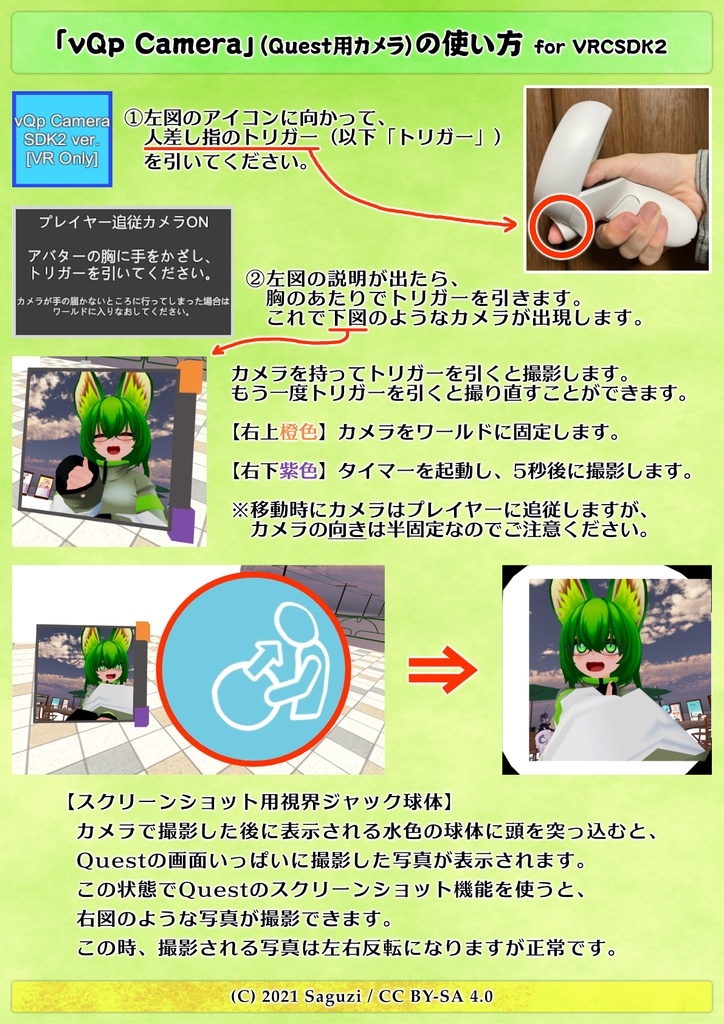 「vQp Camera」（VRCSDK2用）の使い方説明画像