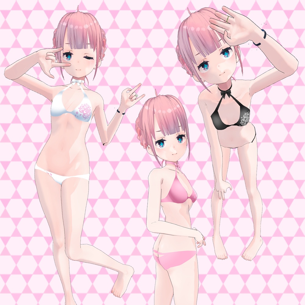 薄荷素体用(翠蓮・一介天使・透羽も可)「リボン付きエレガント水着」【スキニング済み】