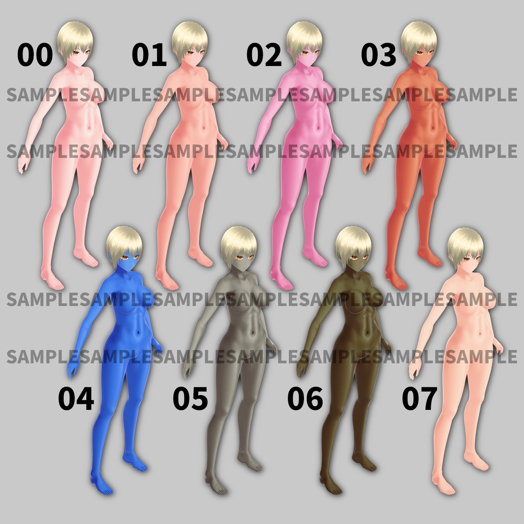 肌テクスチャ(Type-X1)・顔用+体用【8色セット・カスタムアイテム化済】/Skin Textures (Type-X1)・Face + Body【8 Colors Set・Custom Items】