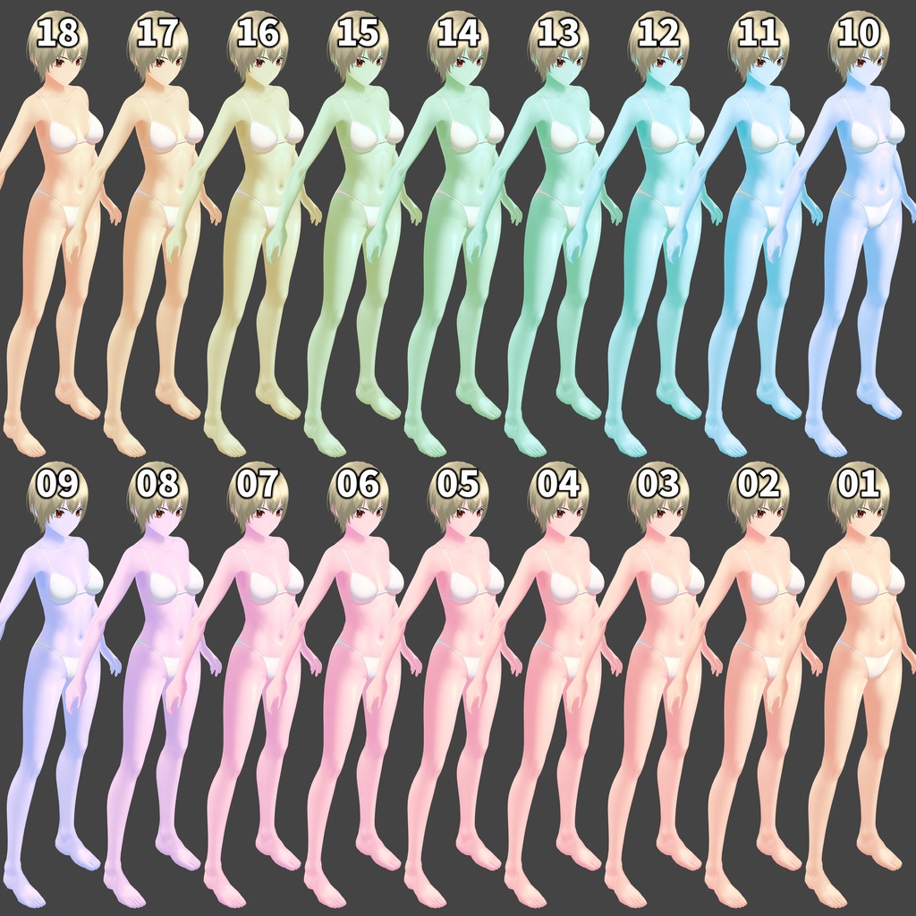 【VRoid】肌・18色セット・カスタムアイテム化済/Skin Textures・18 Colors Set・Custom Items【TYPE-FX3】