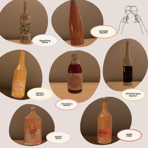 【VRChat向け】ワインとリキュール(果実酒)7点セット