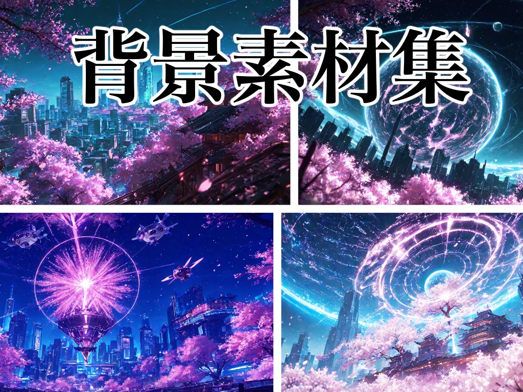 背景素材集 桜とサイバーパンク系背景 15点