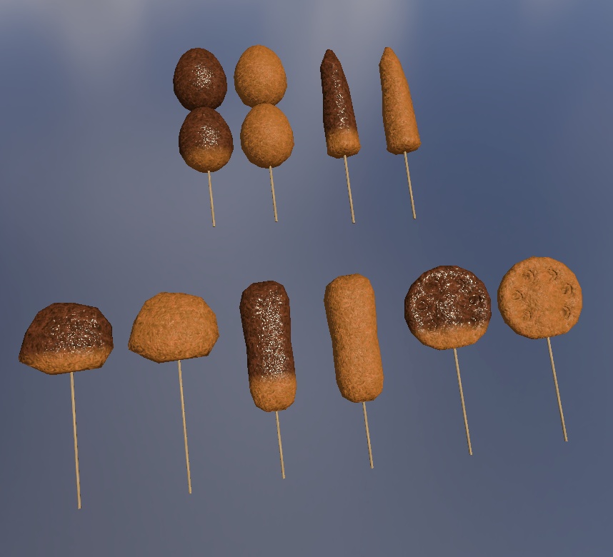 計△3032 串カツ5種10本 3Dモデル fbx, unitypackage