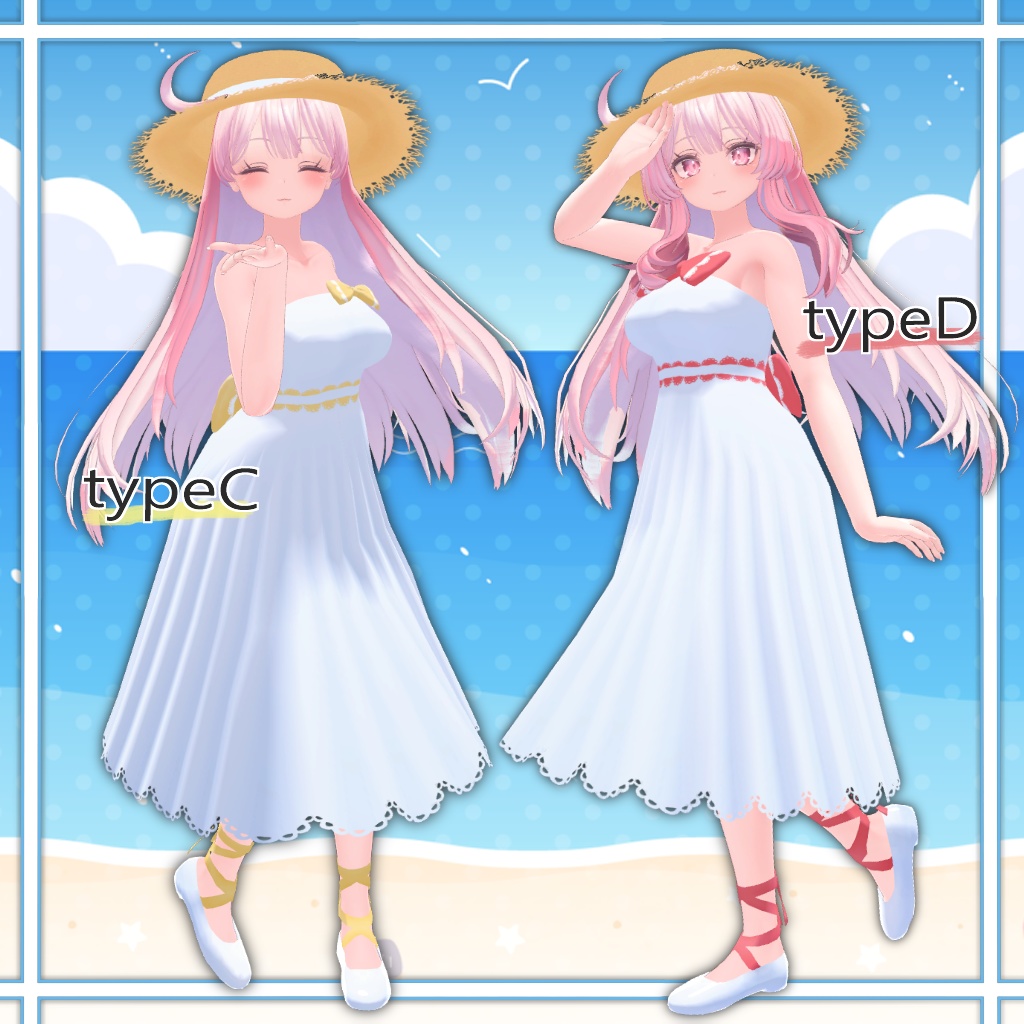 【セレスティアちゃん対応】砂浜の恋ワンピースセット(PB対応)【VRChat】