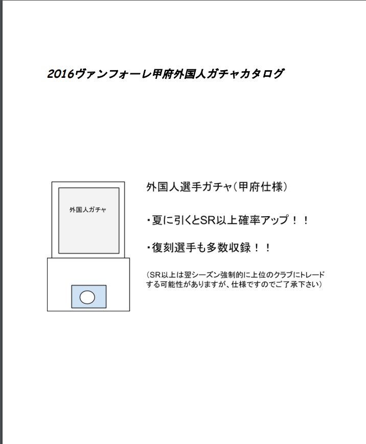 2016ヴァンフォーレ甲府外国人ガチャカタログ